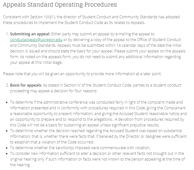 俄勒冈大学申诉